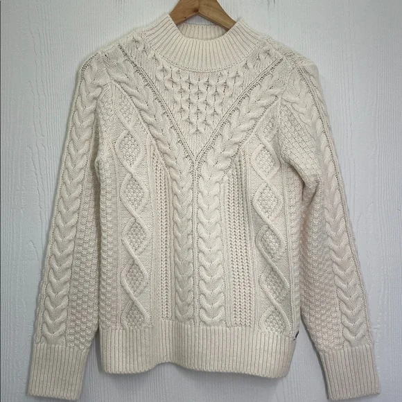 Abercrombie And Fitch - Soft Cream Mock Neck Cable Knit Sweater Size Small - Picture 7 of 10